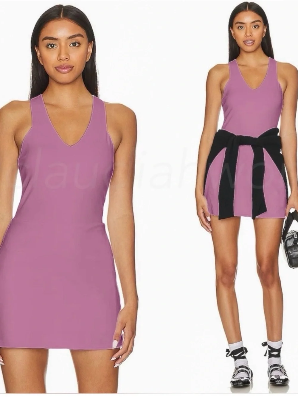 ALO Yoga Mauve V-Neck Racerback Mini Dress